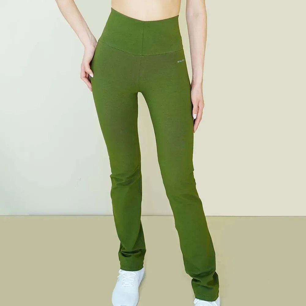 Calza de lycra de algodón con cintura alta, color verde olivo oscuro