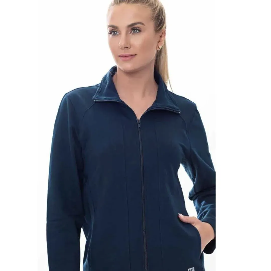 Campera básica de moletón con cierre, color azul