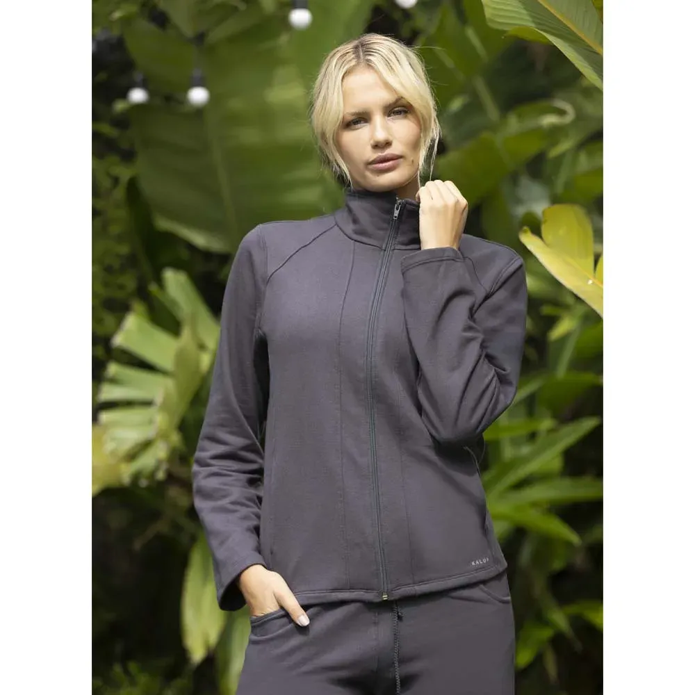 Campera básica de moletón con cierre, color gris oscuro