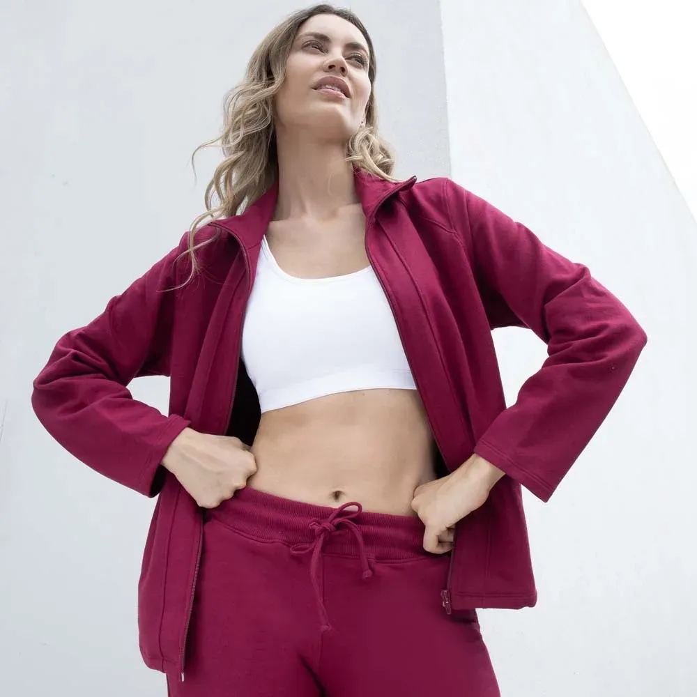 Campera básica de moletón con cierre, color vino