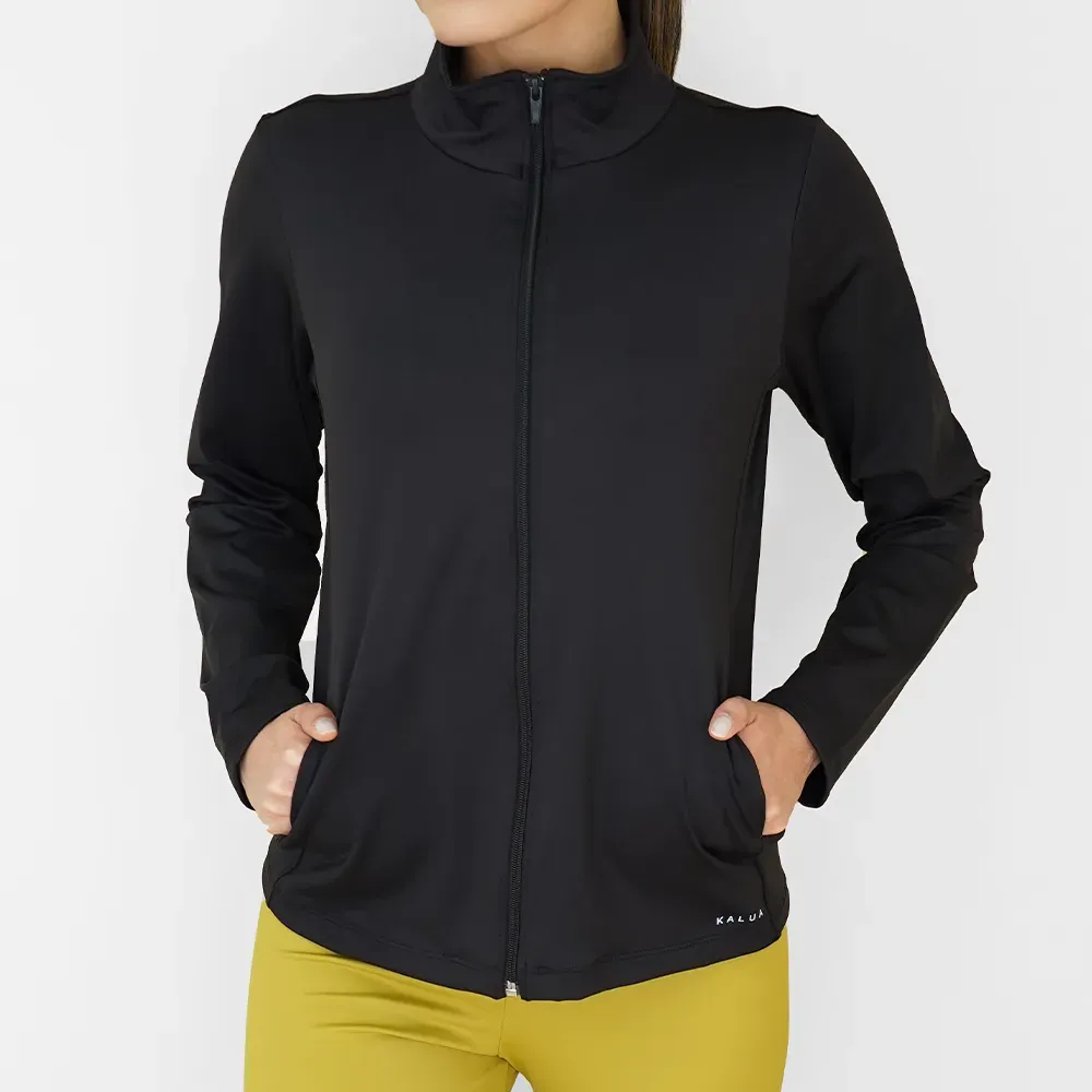 Campera de súplex low compression con cierre y bolsillos, color negro