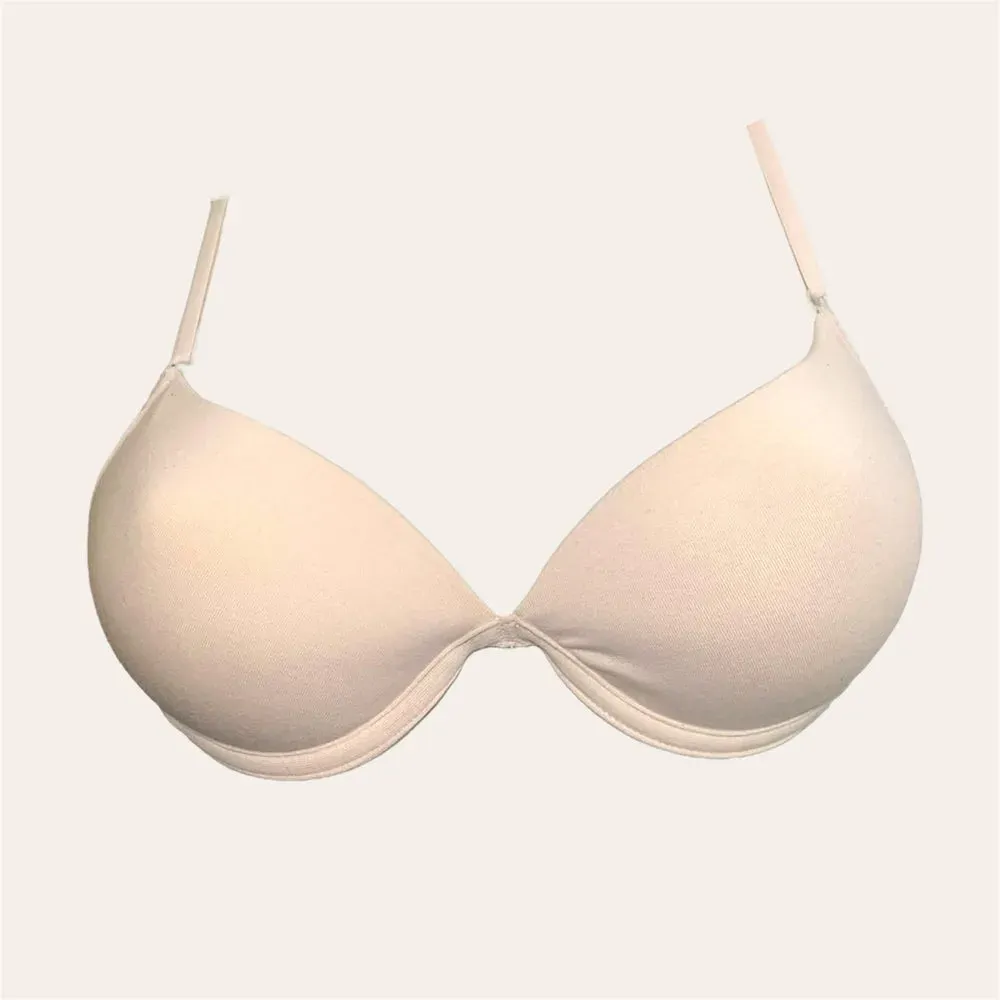 Corpiño de lycra de algodón con taza preformafa push up y arco, color beige claro