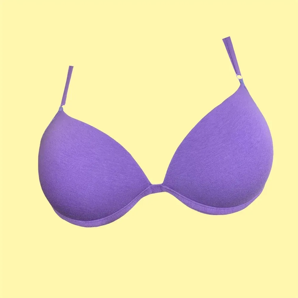 Corpiño de lycra de algodón con taza preformafa push up y arco, color lila