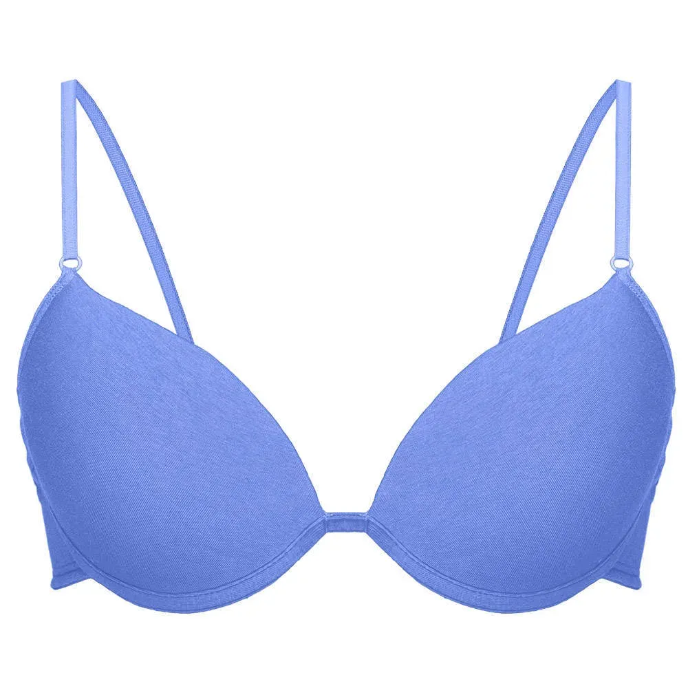 Corpiño de lycra de algodón con taza preformafa push up y arco, color lavanda