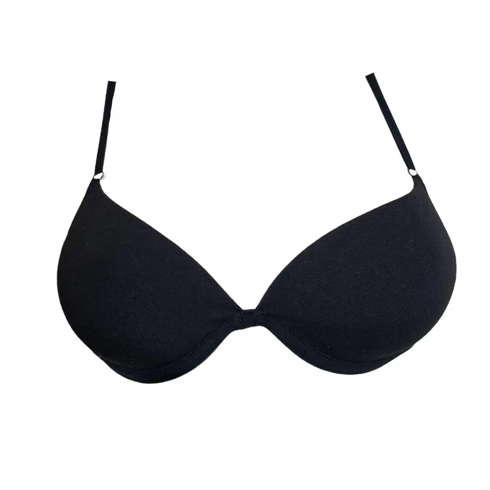 Corpiño de lycra de algodón con taza preformafa push up y arco, color negro