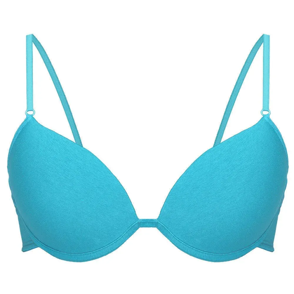 Corpiño de lycra de algodón con taza preformafa push up y arco, color verde esmeralda