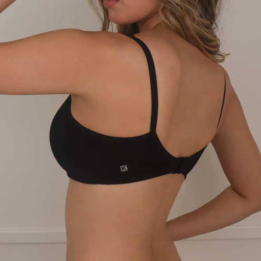 Corpiño de lycra de algodón sin taza ni arco, color negro