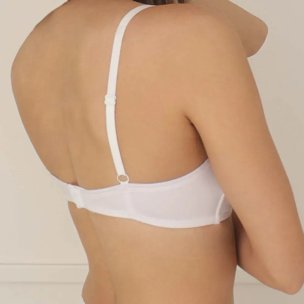 Corpiño de lycra de algodón y encaje con taza sin arco, color blanco