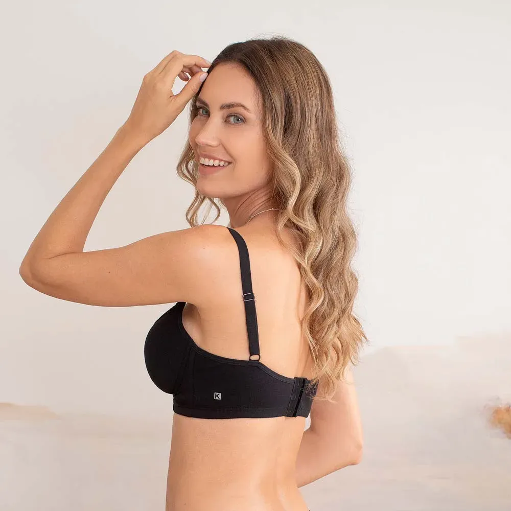 Corpiño de lycra de algodón y puntilla con taza sin arco, color negro