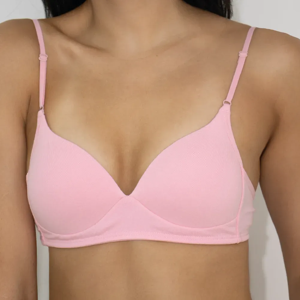 Corpiño lycra algodón con taza triángulo, color rosa