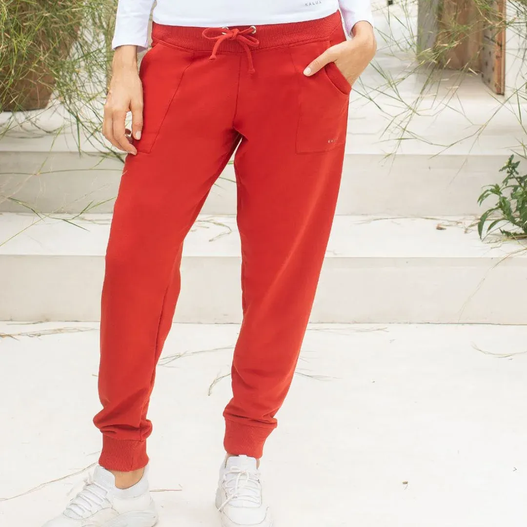 Jogger de moletón con bolsillos, color terracota
