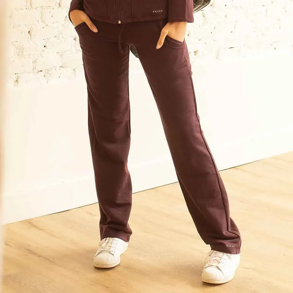 Pantalón básico de moletón, color bordo