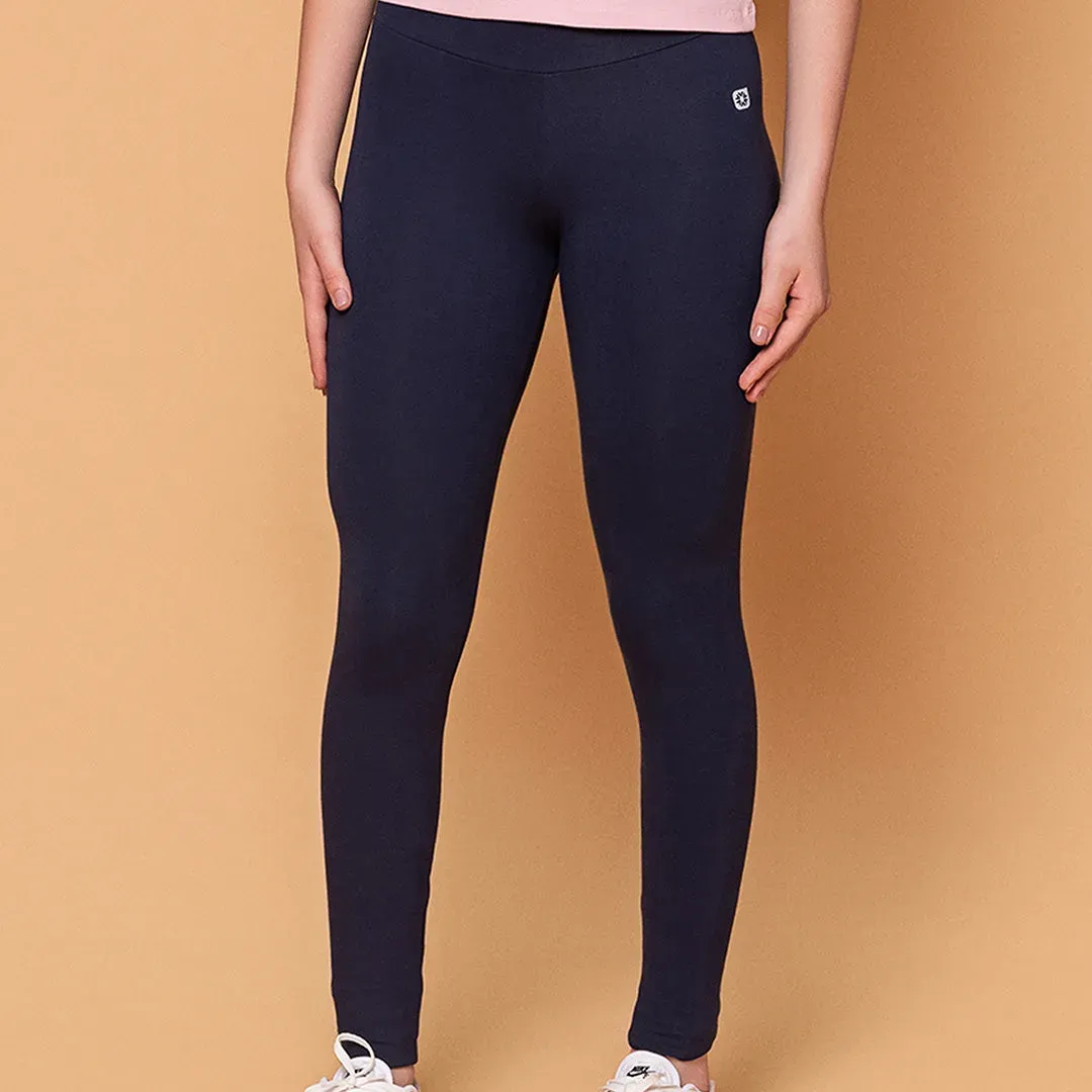 Pitillo para niñas de lycra de algodón con pretina ancha, color azul marino
