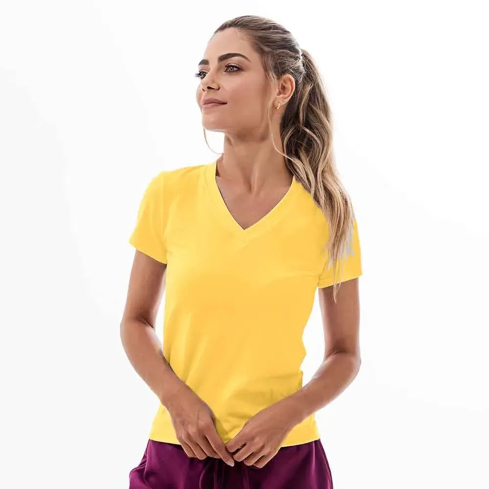 Remera básica con escote v, color amarillo