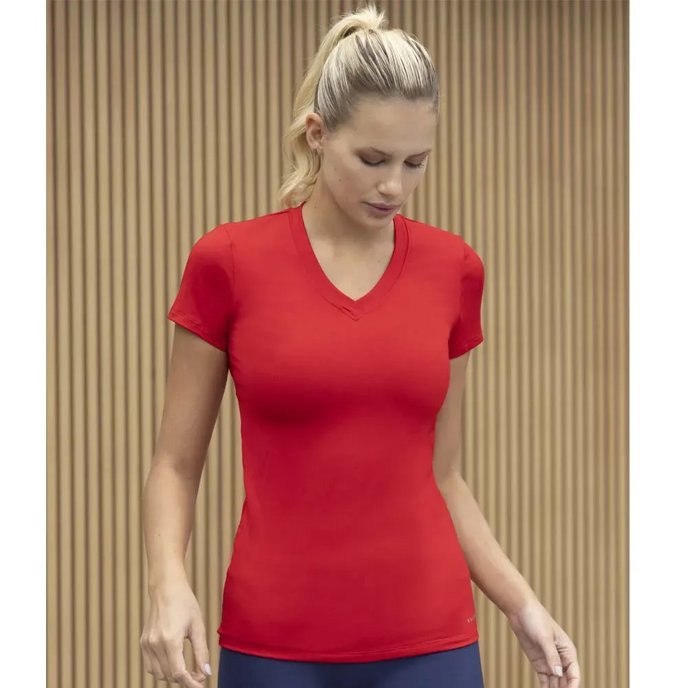 Remera básica con escote v, color rojo