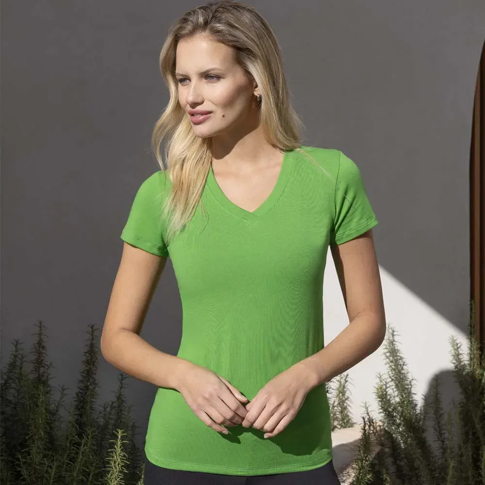 Remera básica con escote v, color verde limon