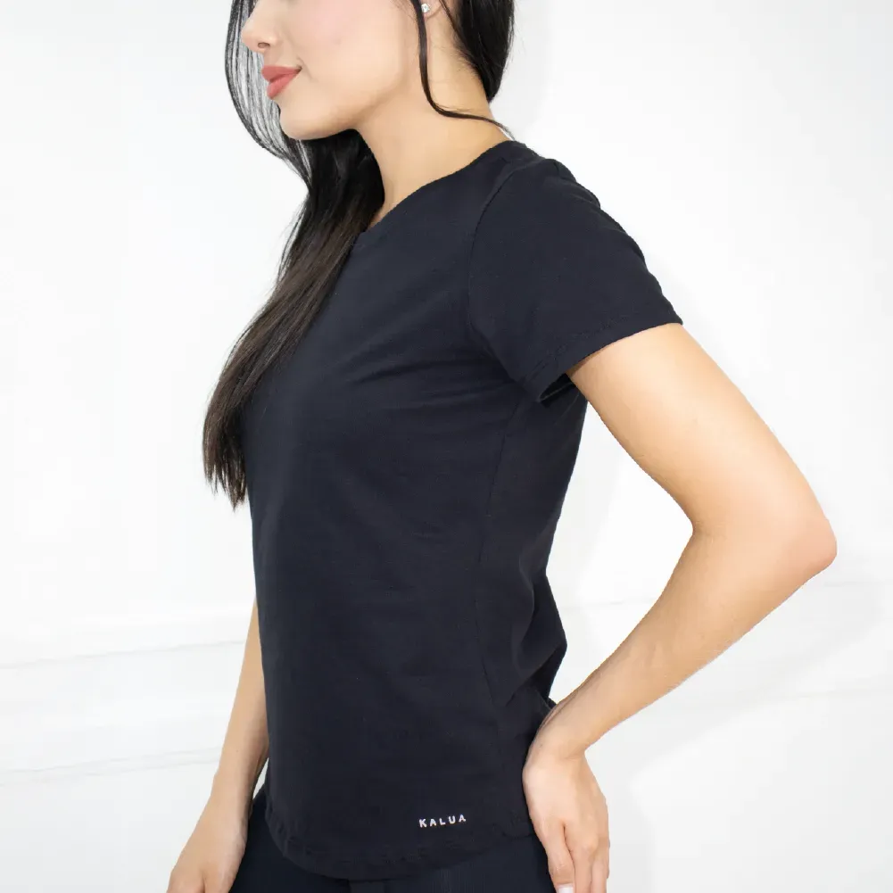 Remera básica de jersey de algodón, color negro