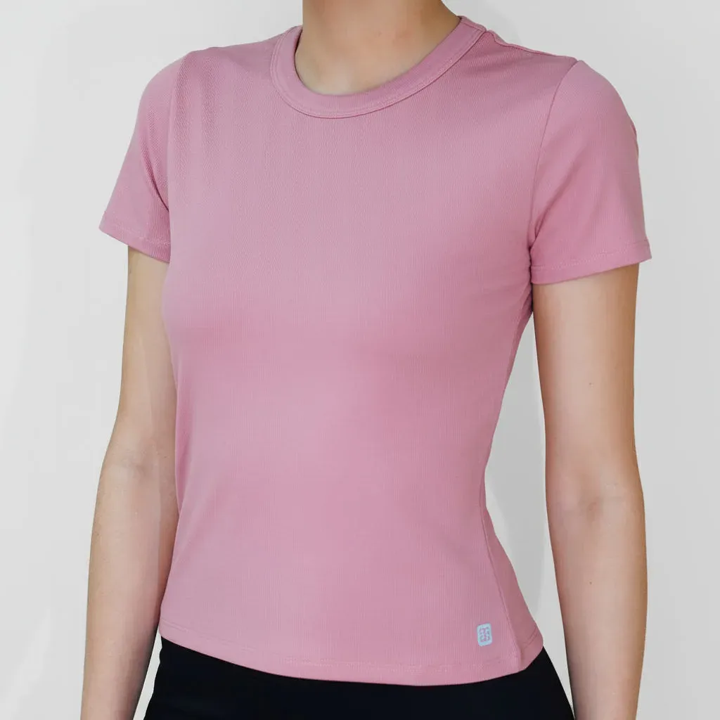Remera básica de viscosa canalada para teens, color rosa claro