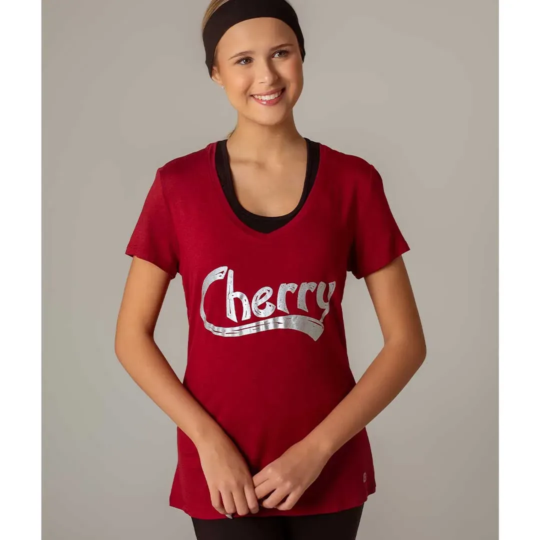 Remera de viscosa melange con serigrafia, color bordo melange