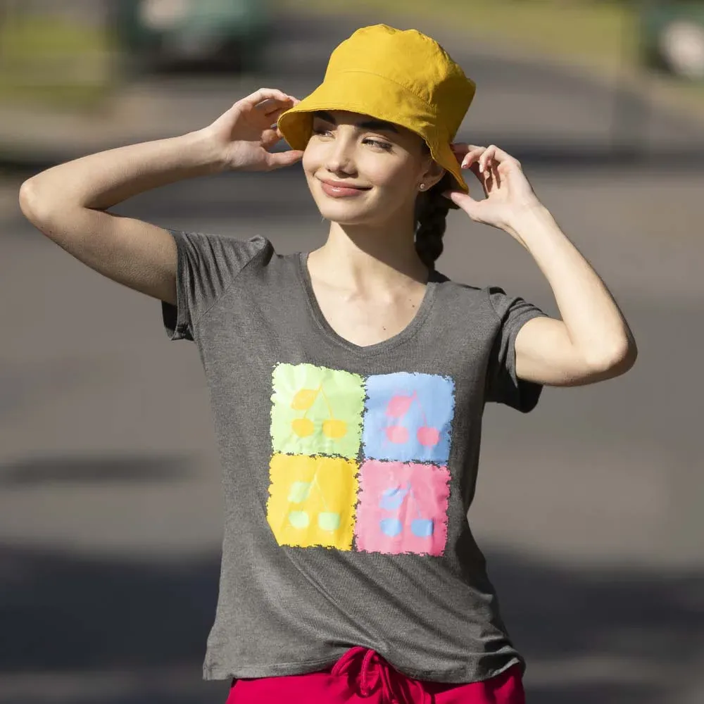 Remera de viscosa melange con serigrafia, color negro melange