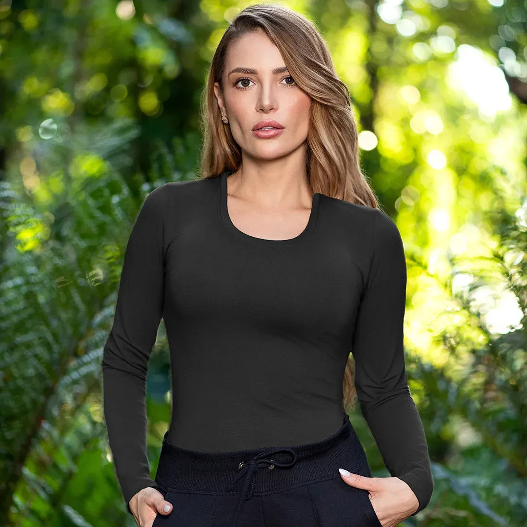 Remera mangas largas de lycra de algodón, color negro
