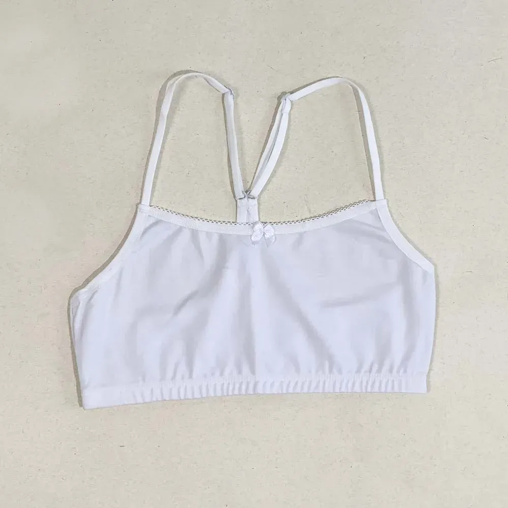 Top de lycra de algodón con puntilla y espalda cruzada, color blanco