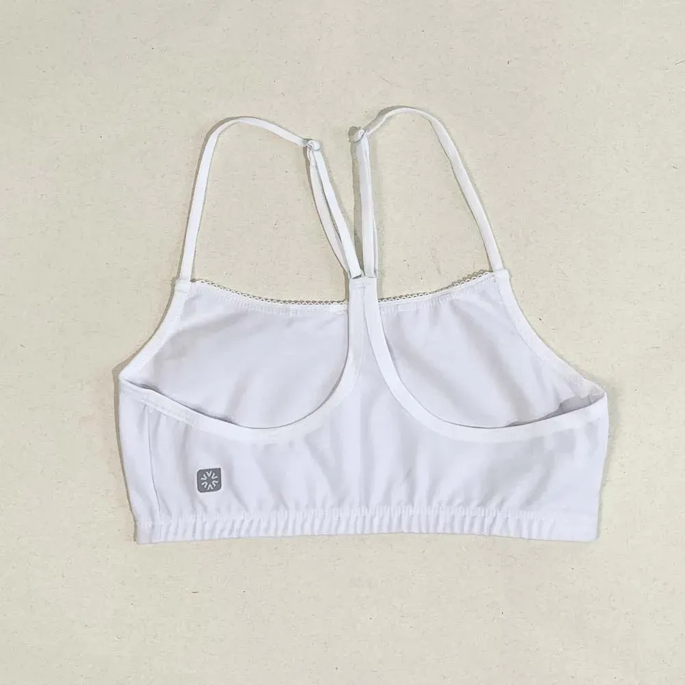 Top de lycra de algodón con puntilla y espalda cruzada, color blanco
