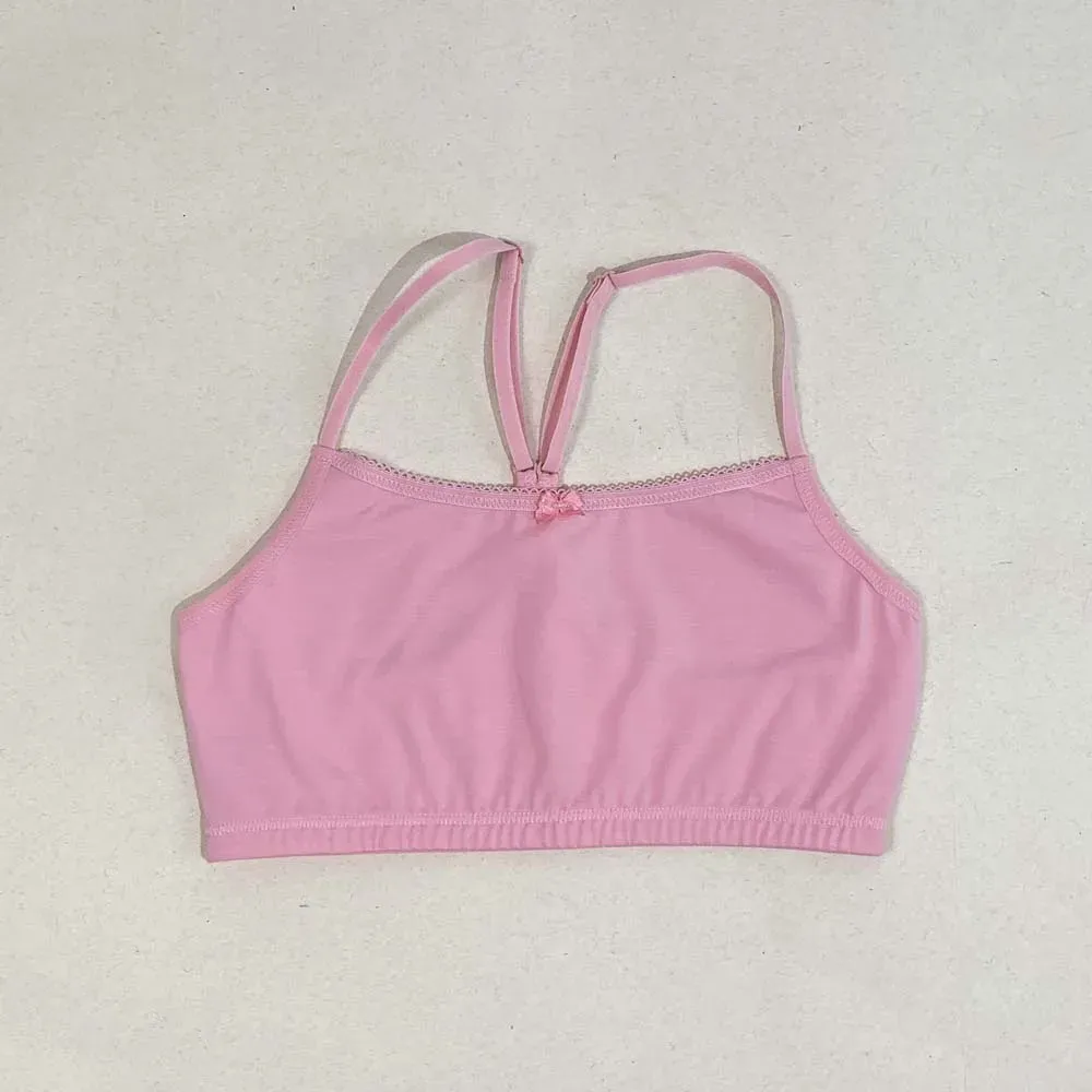 Top de lycra de algodón con puntilla y espalda cruzada, color rosa