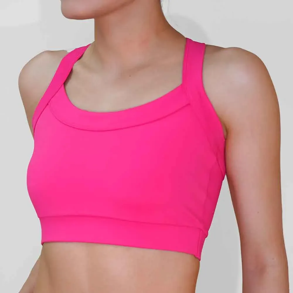 Top de súplex con tiras cruzadas, color fucsia