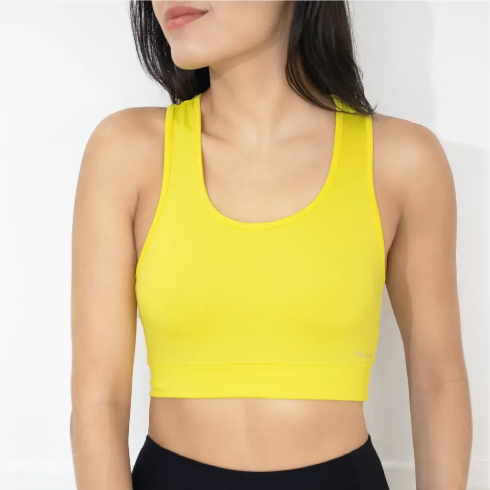 Top deportivo de súplex con espalda cruzada, color amarillo