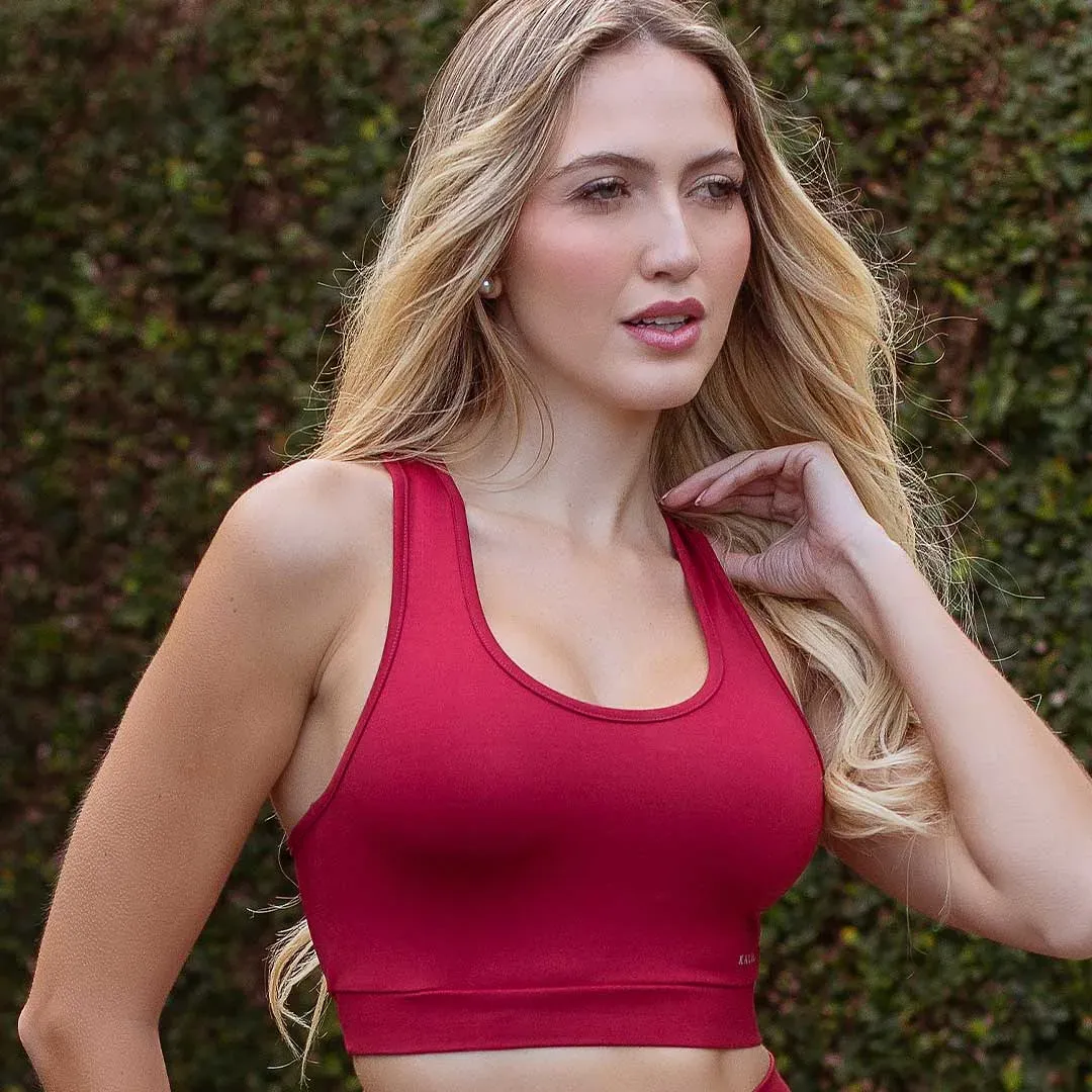 Top deportivo de súplex con espalda cruzada, color vino